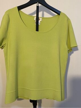 Talbots Rayon Knit Short Sleeve Scoop Neck Chartreuse Green Top XL